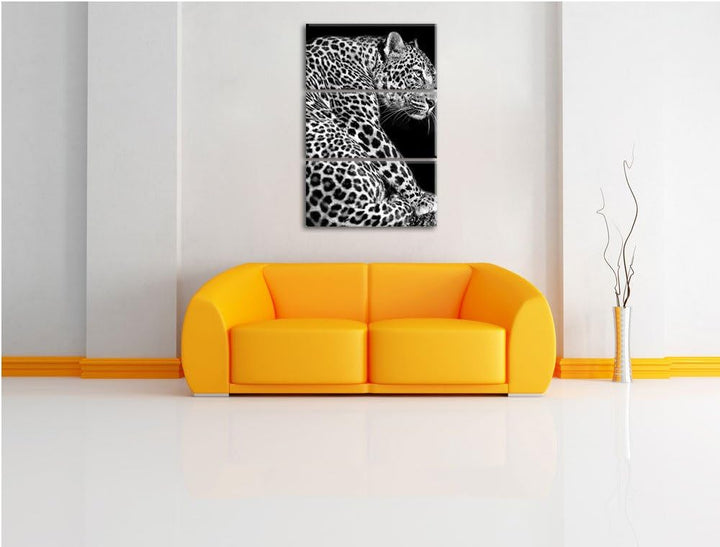 Pixxprint Anmutiger Leopard als Leinwandbild/Grösse: 3 Teilig (120x80) / Wandbild/Kunstdruck/fertig
