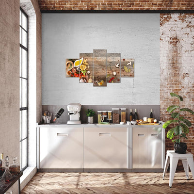 Runa Art Wandbilder Küche - Gewürze 5 Teilig Bild auf Vlies Leinwand Deko Esszimmer Küchenbilder Ess