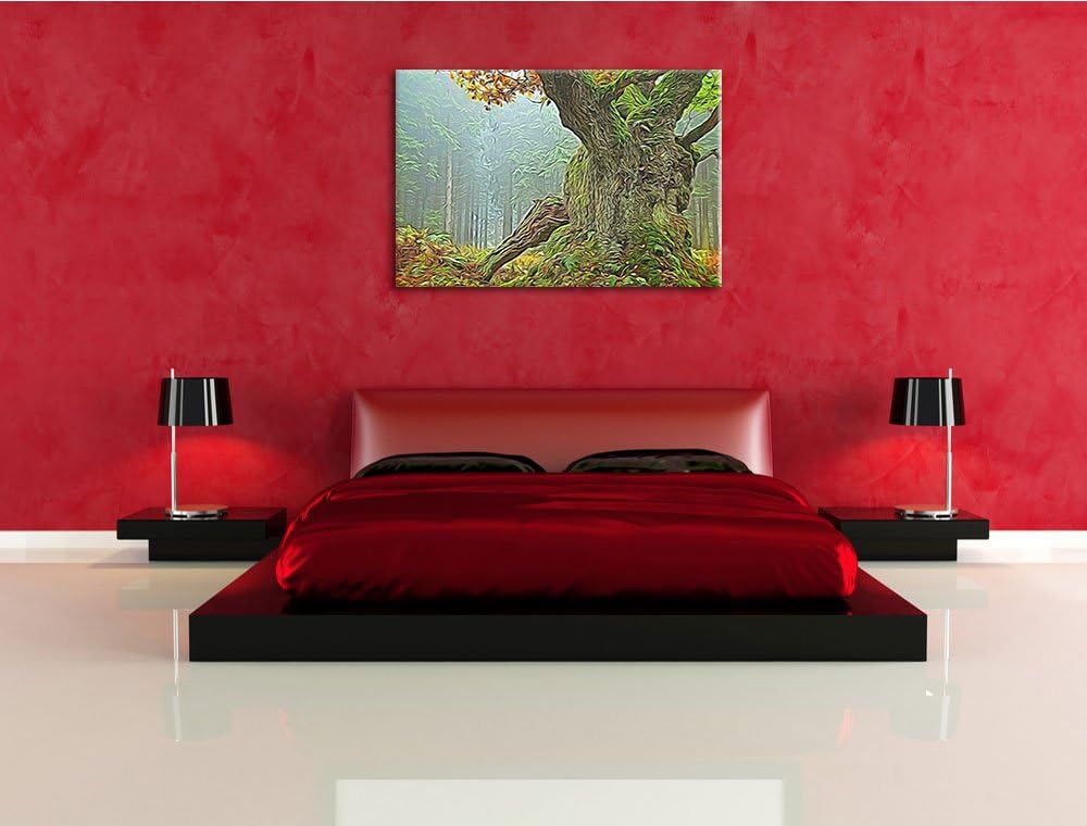 Dicker Baum im Wald im Moos Deluxe Format: 100x70 cm auf Leinwand, XXL riesige Bilder fertig gerahmt