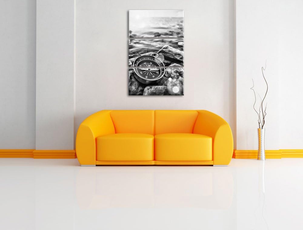 Pixxprint Kompass auf Steinen Reiselust als Leinwandbild/Grösse: 3 Teilig (120x80 cm) cm/Wandbild/Ku