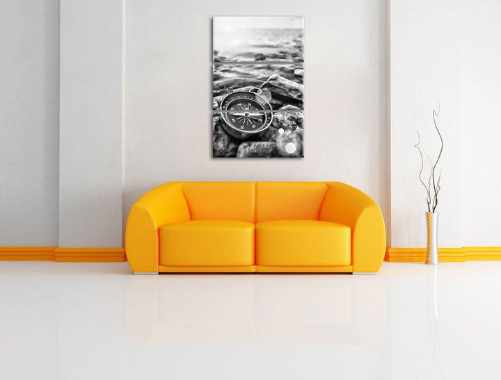 Pixxprint Kompass auf Steinen Reiselust als Leinwandbild/Grösse: 3 Teilig (120x80 cm) cm/Wandbild/Ku