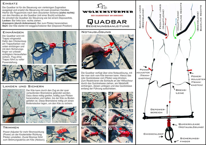 Wolkenstürmer Quad-Bar, 60 cm, vierleinige Lenkstange für 4-leiner Lenkdrachen, Kite, Lenkmatten, Po