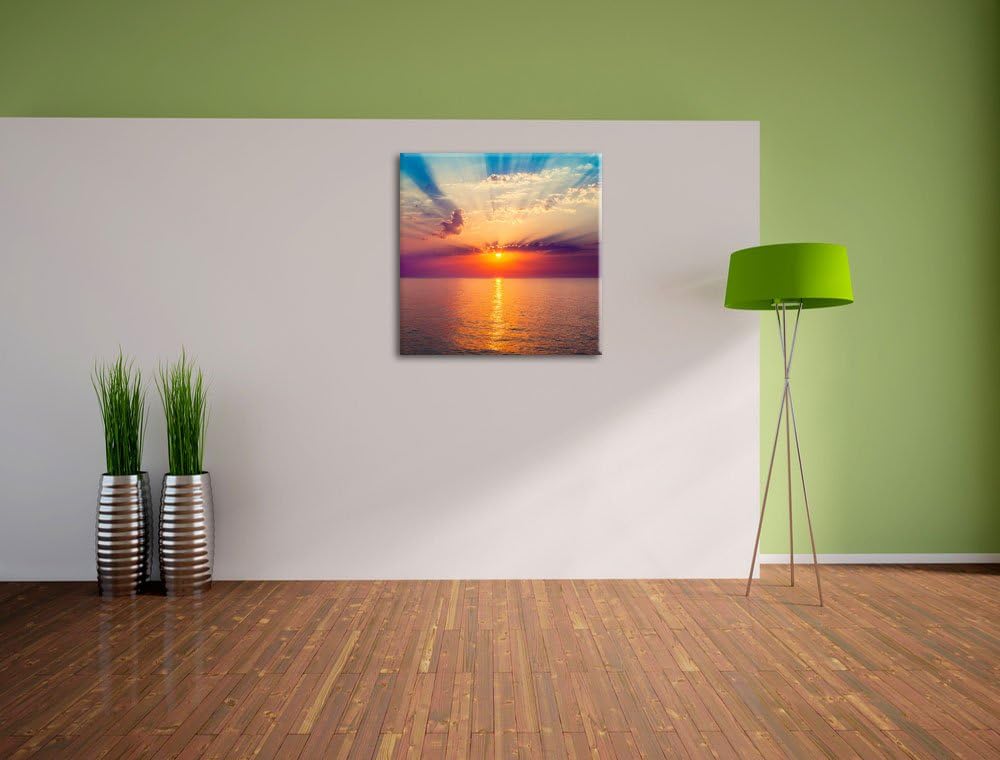 Meer im Sonnenaufgang, Format: 70x70 auf Leinwand, XXL riesige Bilder fertig gerahmt mit Keilrahmen,