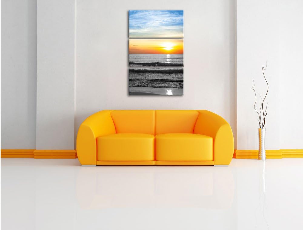 Pixxprint Malibu Beach Sunrise Water Sand als Leinwandbild/Grösse: 3 Teilig (120x80) cm/Wandbild/Kun