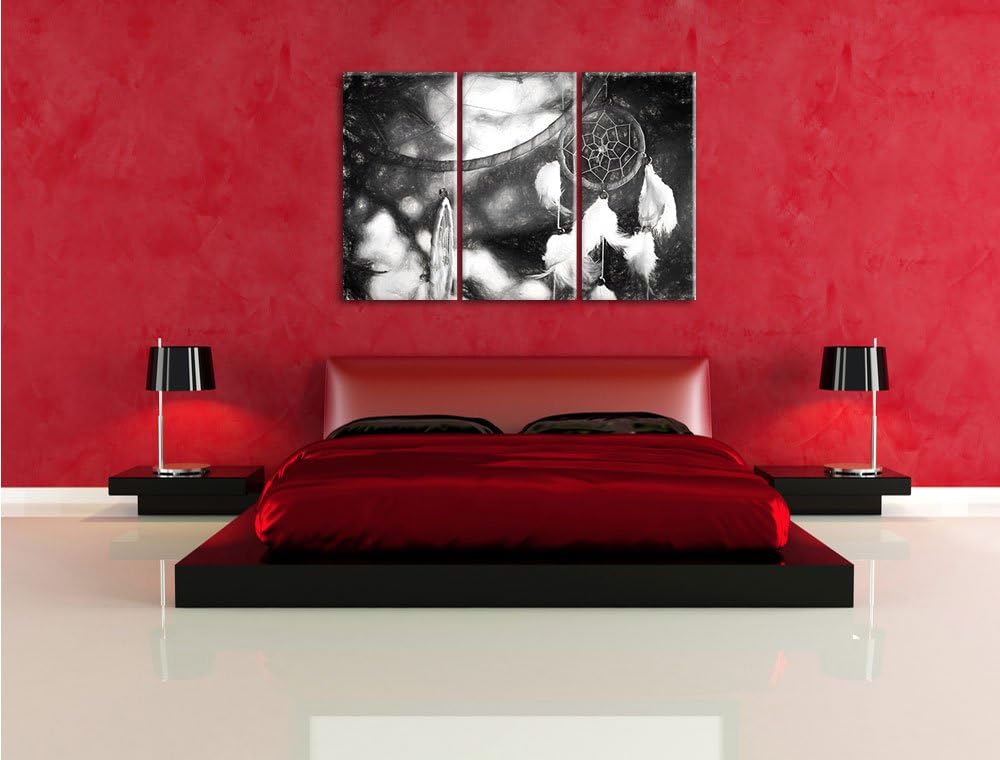 Pixxprint Traumfänger / 3-Teilig/Gesamtmass 120cm Leinwandbild bespannt auf Holzrahmen/Wandbild Kuns