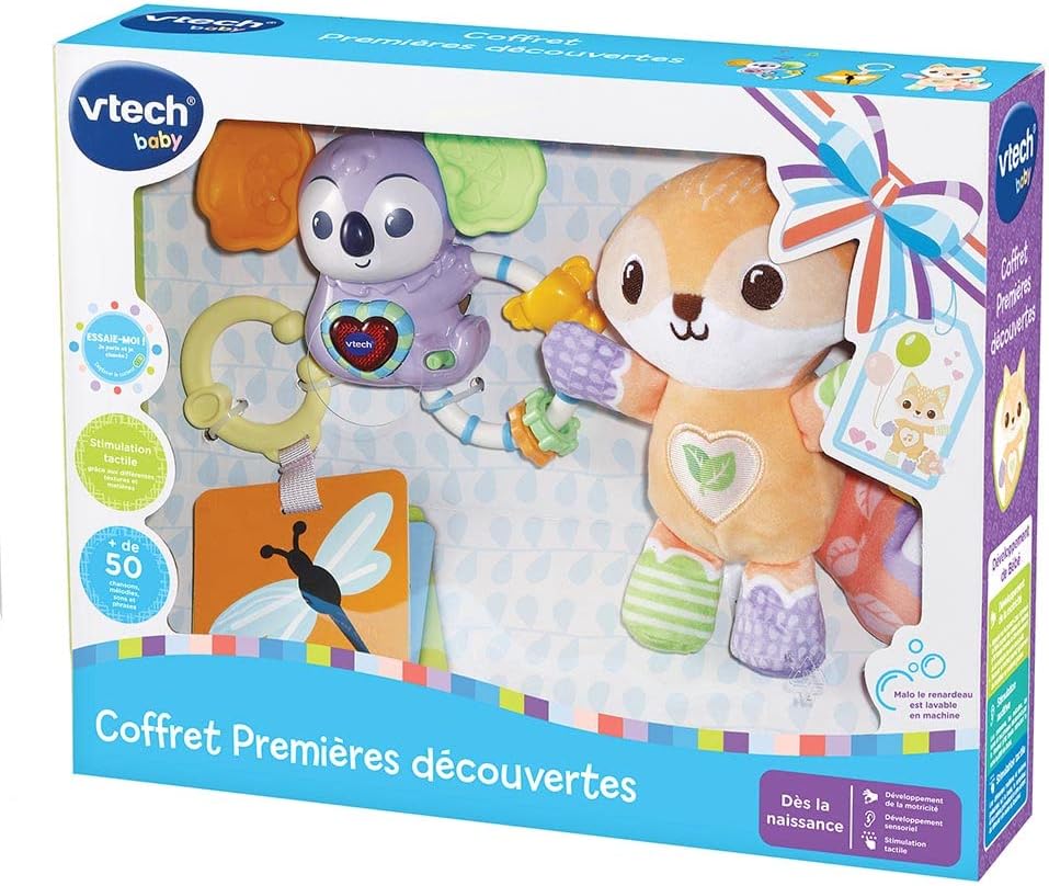 VTech - Set zur Geburt erste Entdeckungen, erstes Spielzeug für Babys, Kuscheltier Fuchs aus Plüsch,