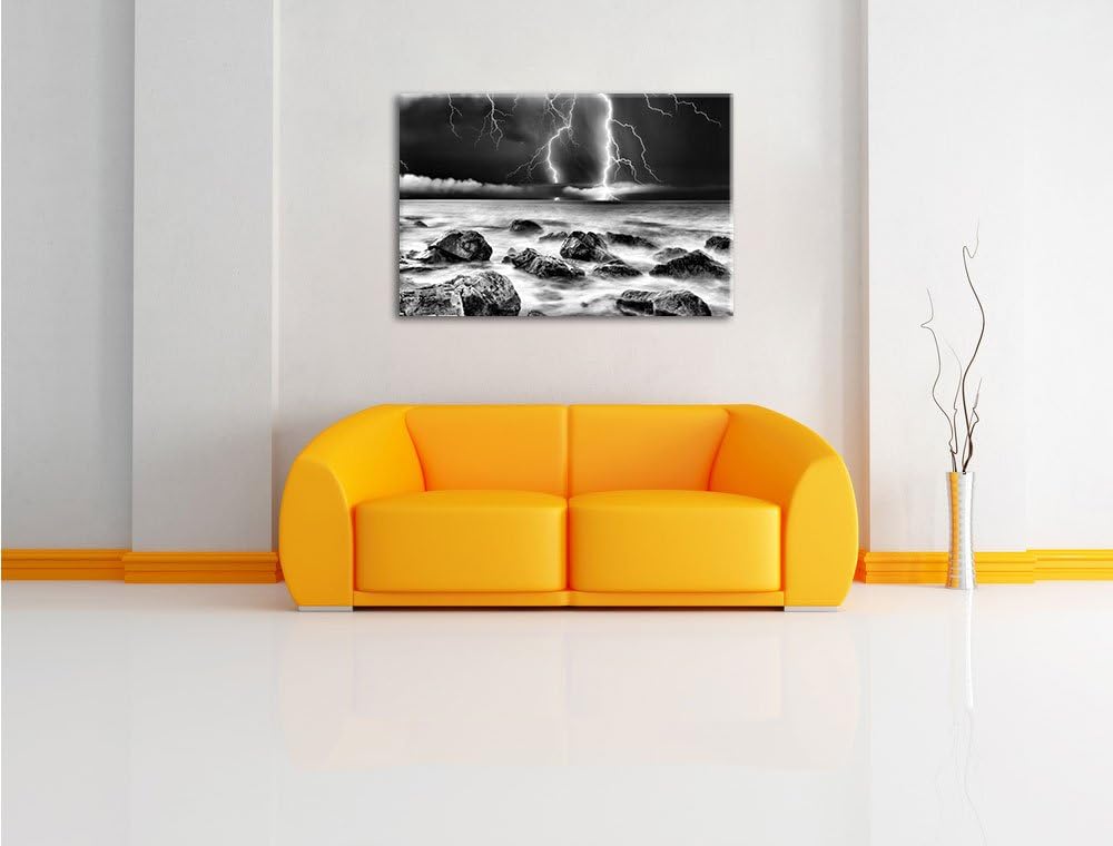 Pixxprint Blitzeinschlag in Meer / 100x70cm Leinwandbild bespannt auf Holzrahmen/Wandbild Kunstdruck