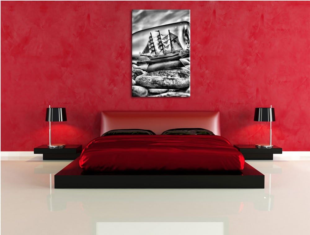 Pixxprint Flasche mit Schiff als Leinwandbild/Grösse: 100x70 cm/Wandbild/Kunstdruck/fertig bespannt,