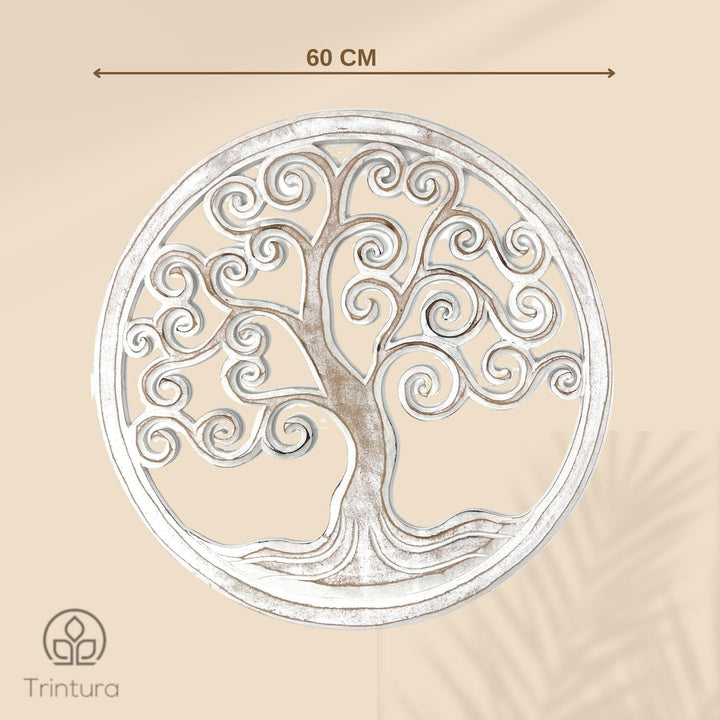 Trintura Wandbild Baum des Lebens Mandala Pohon Ulir 60cm (white) Lebensbaum Geschenkidee Wanddeko W