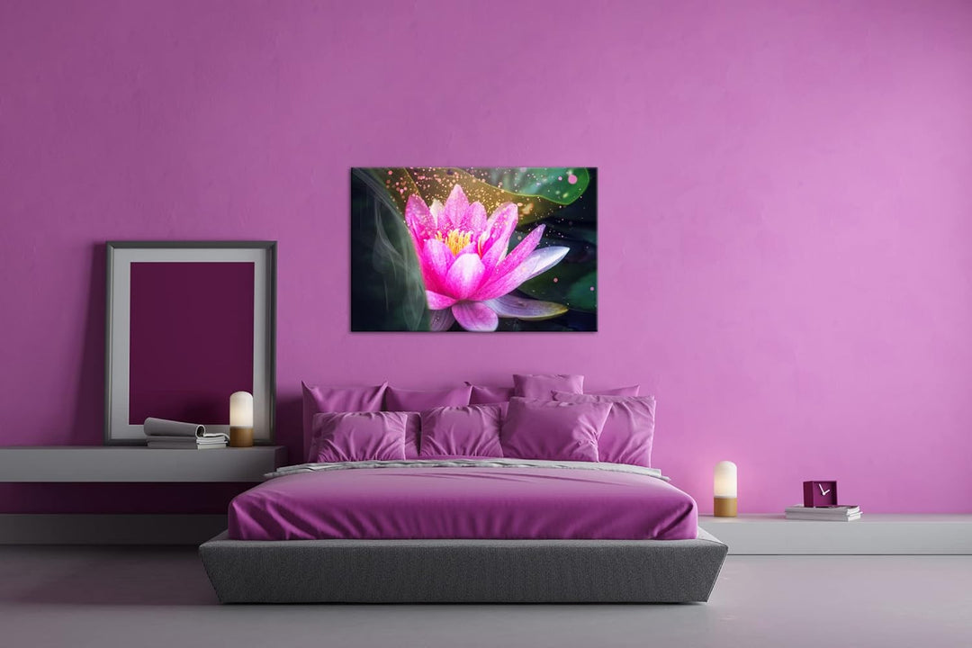 Lotus Seerose Format: 120x80 als Leinwandbild, Motiv fertig gerahmt auf Echtholzrahmen, Hochwertiger