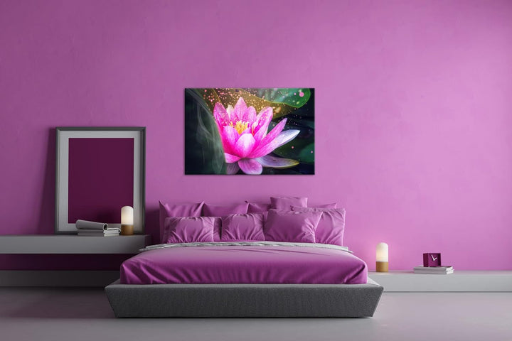Lotus Seerose Format: 120x80 als Leinwandbild, Motiv fertig gerahmt auf Echtholzrahmen, Hochwertiger