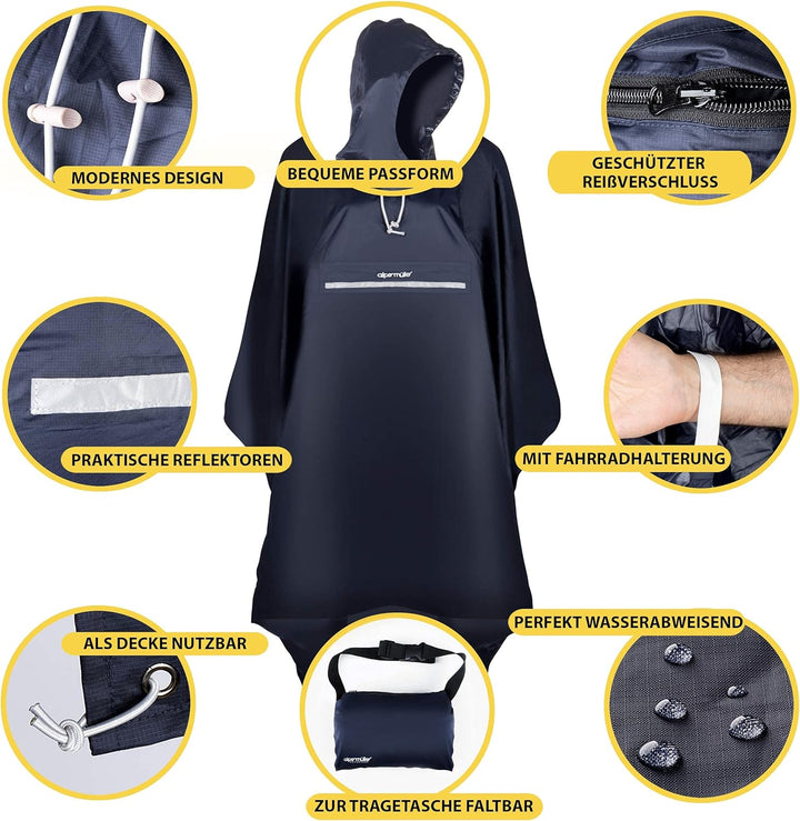 alpenmüller® Regenponcho Fahrrad Damen Herren Regencape | Der Testsieger für Outdoor Ausrüstung + Ca