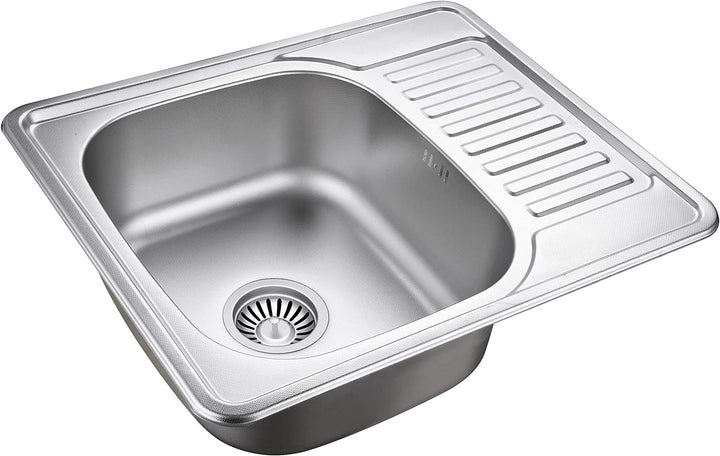 VBChome Einbauspüle mit Armatur 58x48 Leinenstruktur ab 45er Unterschrank Edelstahl Küchenspüle Spül