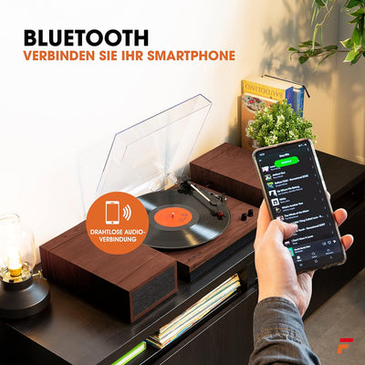 Fenton RP165C Bluetooth Plattenspieler mit Lautsprecher, Schallplattenspieler, Abdeckhaube, Auto Sto