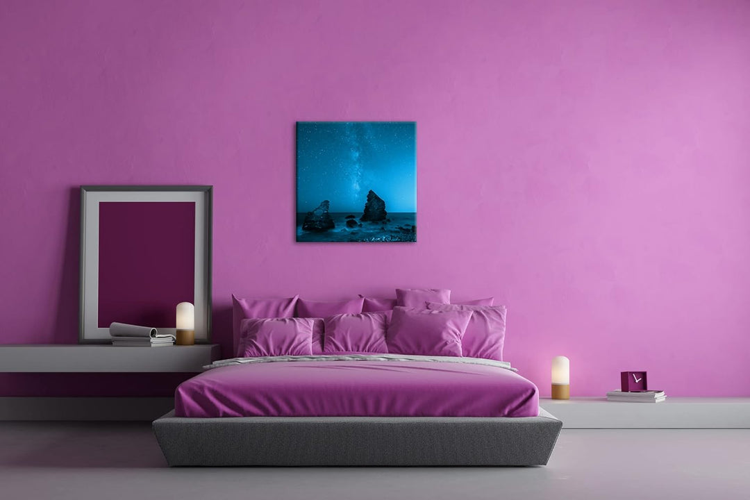 deyoli atemberaubender Sternenhimmel am Meer Format: 70x70 Effekt: Monocrome Blau als Leinwandbild,