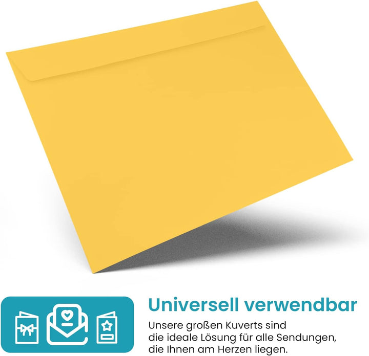 Netuno 200 Papierbriefumschläge gross ohne Fenster Gelb DIN C4 229 x 324 mm 120g Design grosse Umsch
