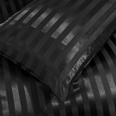 Satin Bettwäsche Set 200x220 Glänzend Glanzsatin Gestreifte Schwarze Bettwäsche Set Sommer Glatt Sei