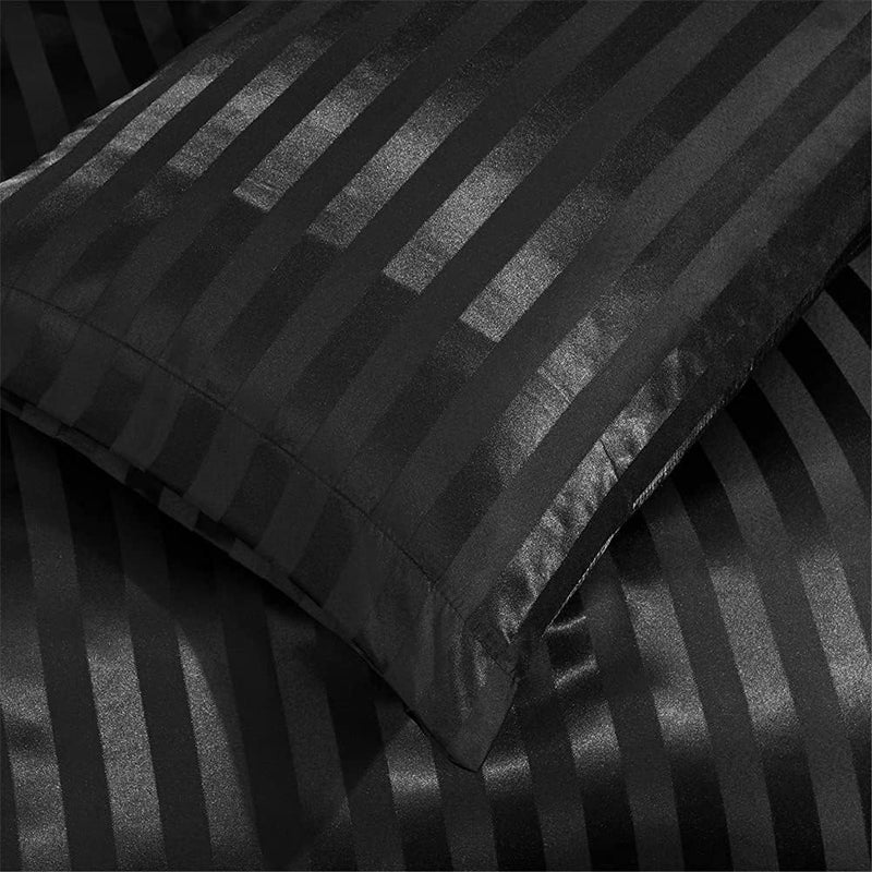 Satin Bettwäsche Set 200x220 Glänzend Glanzsatin Gestreifte Schwarze Bettwäsche Set Sommer Glatt Sei