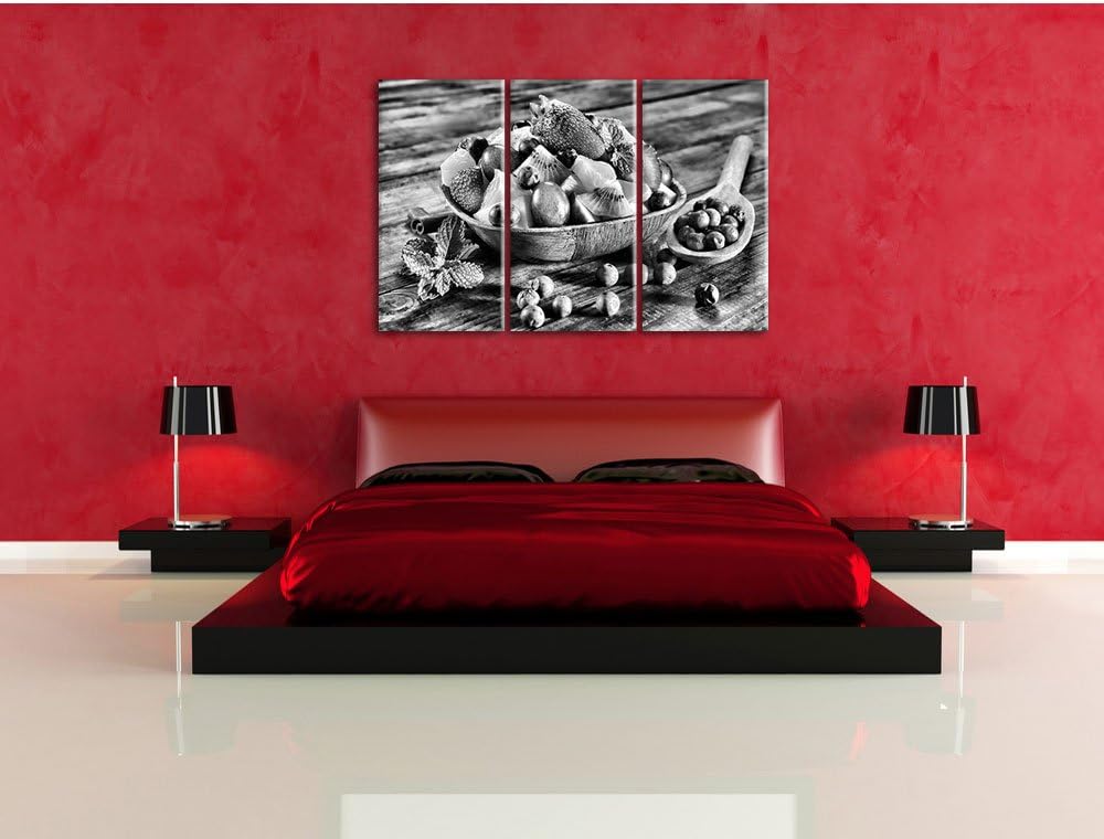 Pixxprint Apfel Kirsche Obstkorb als Leinwandbild/Grösse: 3 Teilig (120x80) cm/Wandbild/Kunstdruck/f