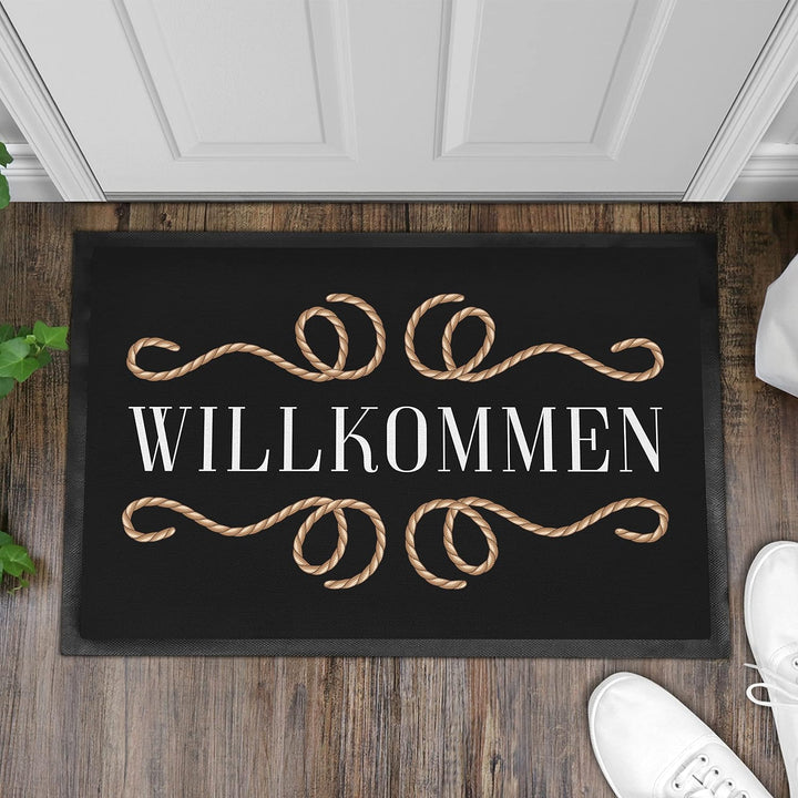 Trendation - Willkommen Fussmatte Grafik Schmutzfangmatte Geschenk Aussen Innenbereich 60x40 cm Wasc