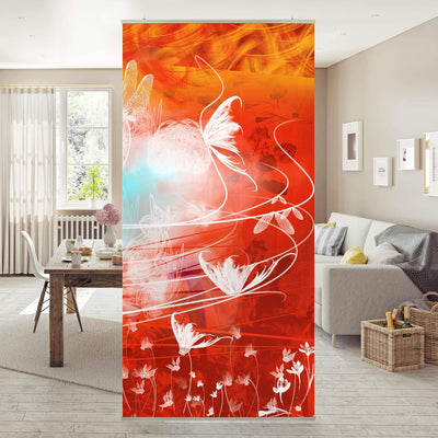 Bilderwelten Raumteiler Red Grunge with Butterflies 250x120cm ohne Halterung, ohne Halterung