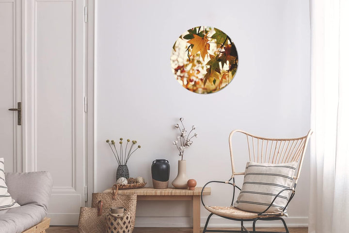 MuchoWow Wandbild Rund Wanddeko Deko Wohnzimmer Bilder 30x30 cm Natur - Herbstblätter - Rustikal, 30