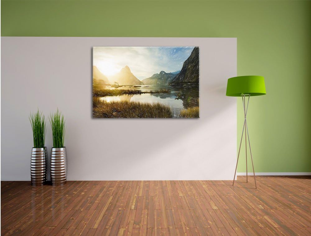 Pixxprint Milford Sound Neuseeland als Leinwandbild/Grösse: 100x70 cm/Wandbild/Kunstdruck/fertig bes