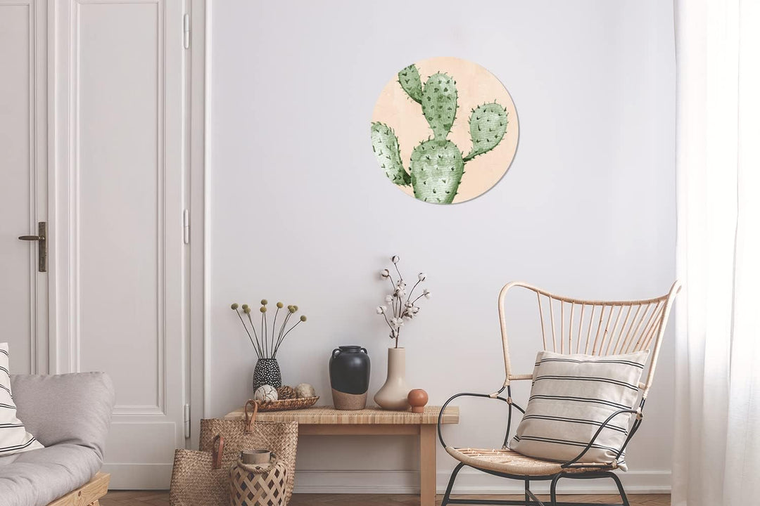 MuchoWow Wandbild Rund Wanddeko Deko Wohnzimmer Bilder 30x30 cm Kaktus - Aquarell - Bohème - Tropisc