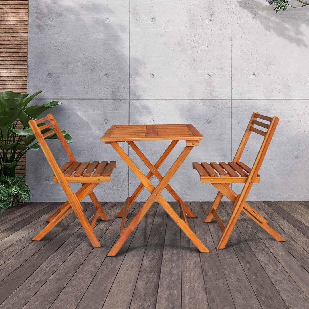7H Seven House Set für Garten, Terrasse oder Balkon, 1 Tisch und 2 Stühle aus Akazienholz für 2 Pers