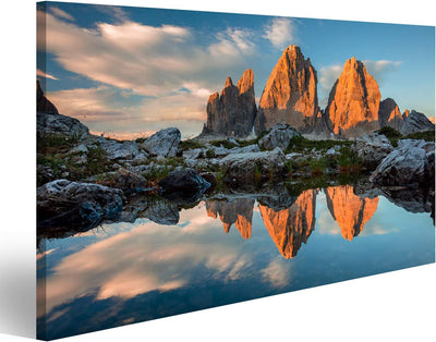 islandburner Bild Bilder auf Leinwand DREI Zinnen oder TRE Cime di Lavaredo mit Reflexion im See bei