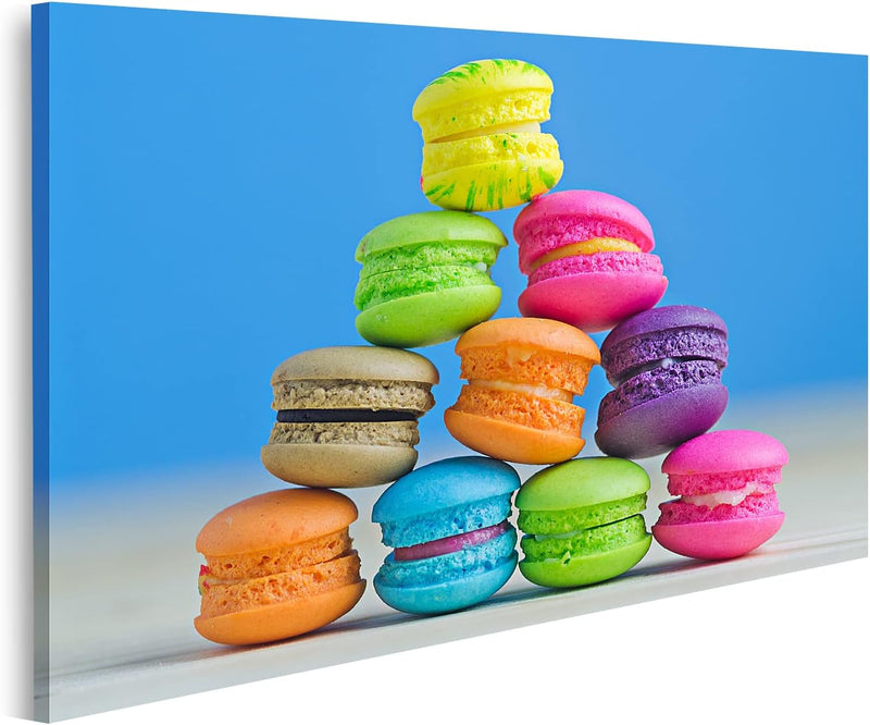 Bild auf Leinwand Bunte Macaron Wandbild Poster Kunstdruck Bilder Format: 100x57cm, Format: 100x57cm