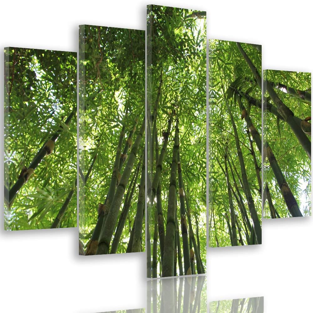 Feeby Leinwandbild 5 Teilig Landschaft Bild Wanddeko Natur Bäume Wald grün 150x100 cm Leinwandbild 1