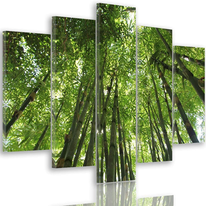 Feeby Leinwandbild 5 Teilig Landschaft Bild Wanddeko Natur Bäume Wald grün 150x100 cm Leinwandbild 1