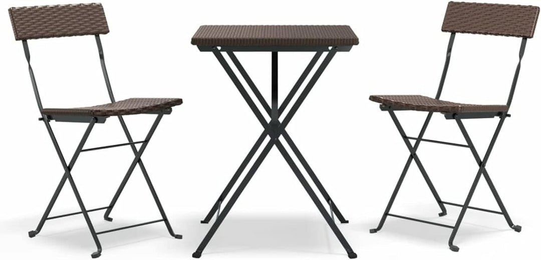 Yolola 3tlg Balkonmöbel Terrassenmöbel Bistro Set 2X Bistrostuhl Klappbar Poly Rattan + Bistrotisch