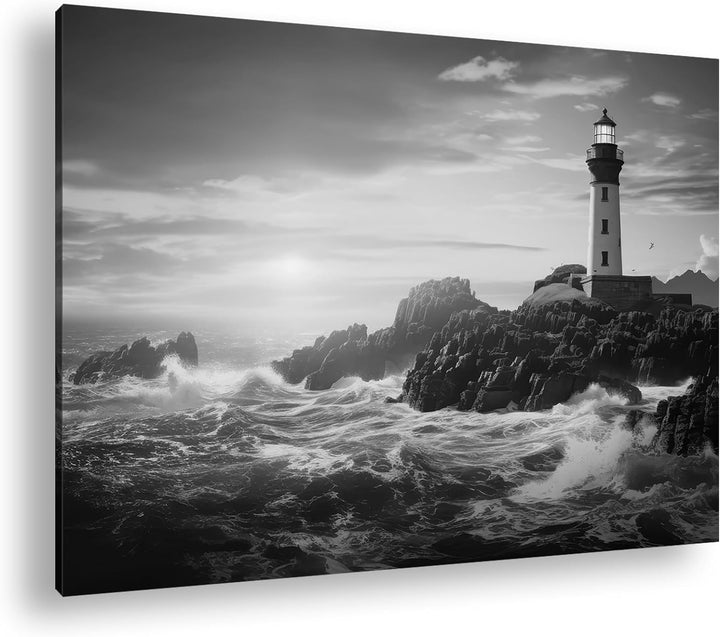 deyoli Leuchtturm in Maine Format: 80x60 cm Effekt: Schwarz/Weiss als Leinwandbild, Motiv fertig ger