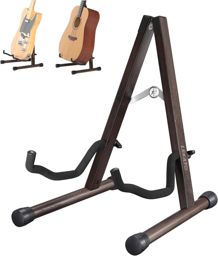 LEKATO Gitarrenständer, Bassgitarrenhalter, Boden-A-Rahmen, E-Gitarrenständer, klassischer Holzgitar