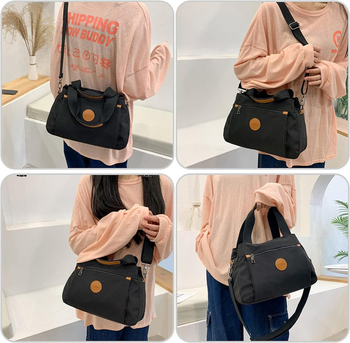 PORRASSO Damen Umhängetasche Casual Handtasche Multi Tasche Nylon Schultertasche Reisen Schule Arbei