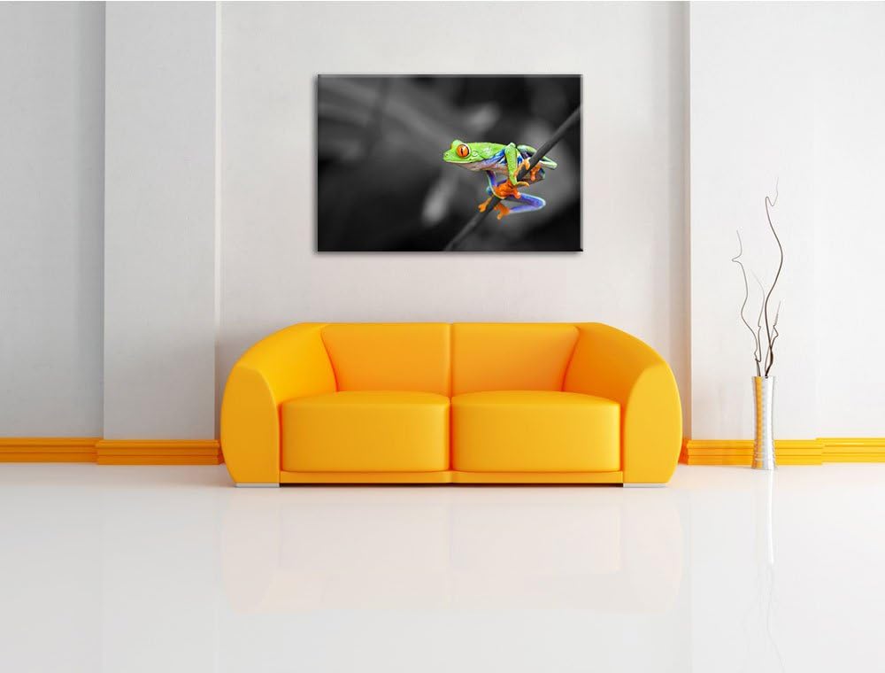 kleiner Frosch auf Zweig schwarz/weiss Format: 100x70 auf Leinwand, XXL riesige Bilder fertig gerahm