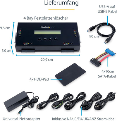 StarTech.com SSD/HDD Festplattenlöschgerät mit 4 Steckplätzen - 2,5" & 3,5" SATA - Selbständiges Sic