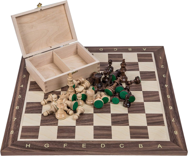 Square - Pro Schach Set Nr. 4 - NUSS - Schachbrett + Schachfiguren Staunton 4 + Kasten - Schachspiel