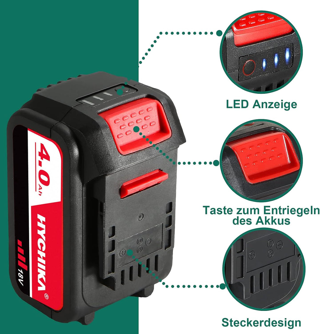 HYCHIKA Akku 4000mAh 18V, Lithium Batterie für HYCHIKA 18V Werkzeuge, Säbelsäge, Akku Schlagschraube
