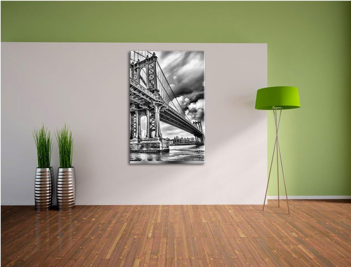 Pixxprint Manhattan Bridge New York / 100x70cm Leinwandbild bespannt auf Holzrahmen/Wandbild Kunstdr