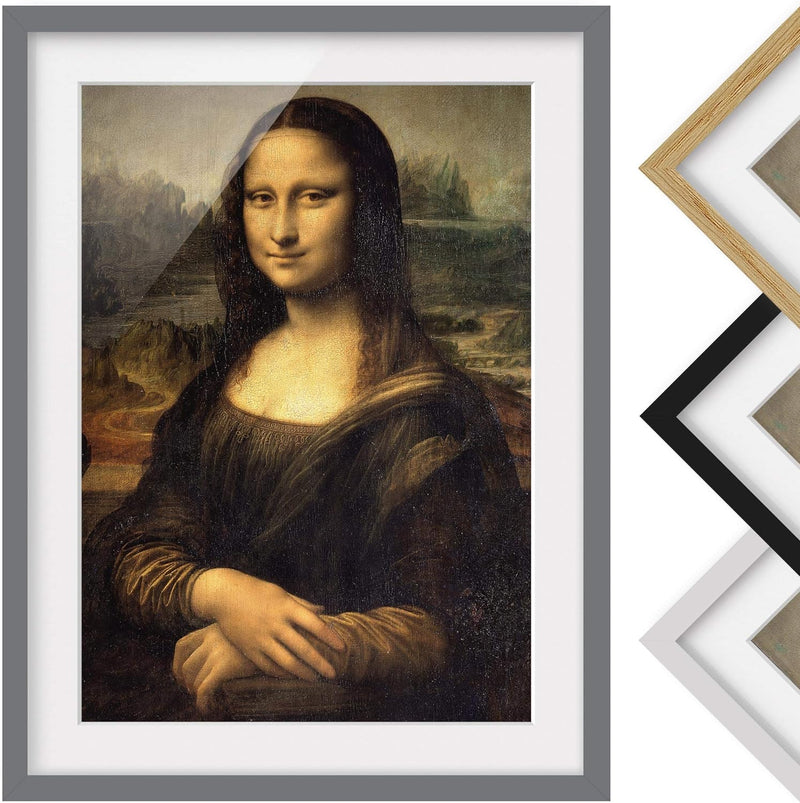 Bild mit Rahmen - Leonardo da Vinci - Mona Lisa - Rahmenfarbe Grau, 70 x 50 cm 70cm x 50cm Grau, 70c