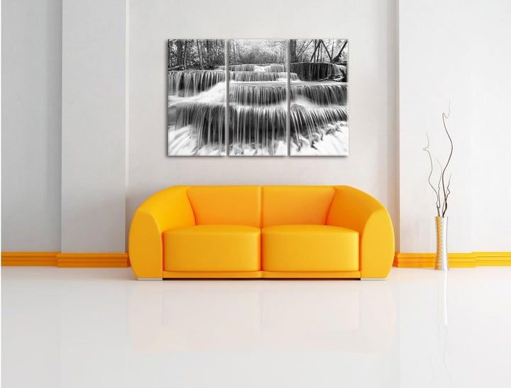 Pixxprint Wasserfall im Regenwald als Leinwandbild/Grösse: 3 Teilig (120x80) cm/Wandbild/Kunstdruck/