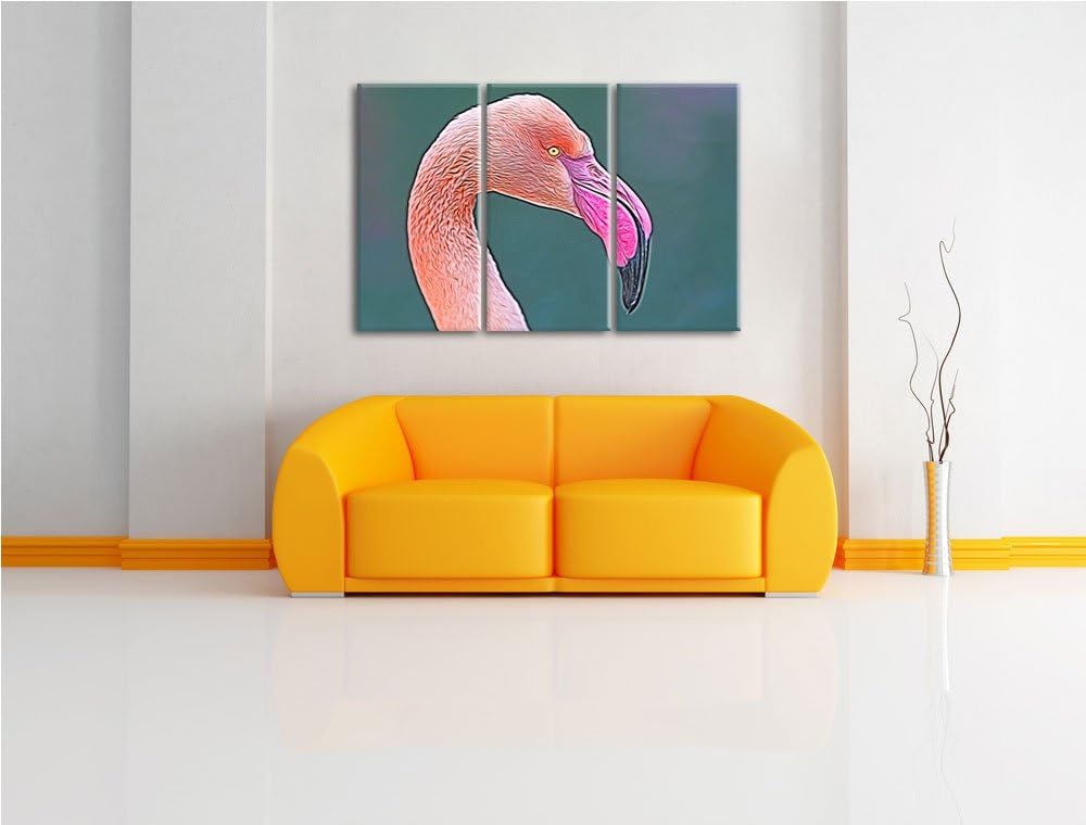 Flamingo im Seitenprofil Spezial 3-Teiler Leinwandbild 120x80 Bild auf Leinwand, XXL riesige Bilder