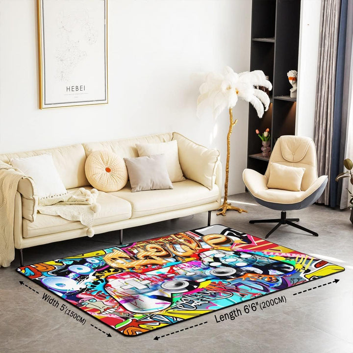 Loussiesd Gamer Wohnzimmerteppich 100x150cm Hippie Graffiti Stil Wohnzimmer Teppiche für Schlafzimme