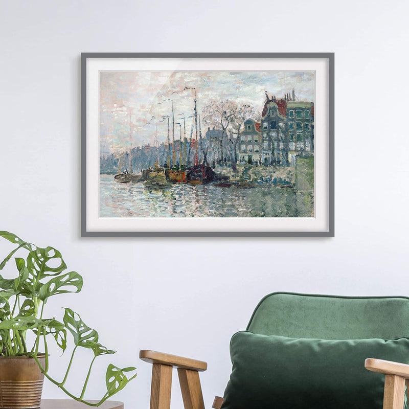 Bild mit Rahmen - Claude Monet - Kromme Waal Amsterdam - Farbe Grau, 40 x 55cm 40cm x 55cm Grau, 40c