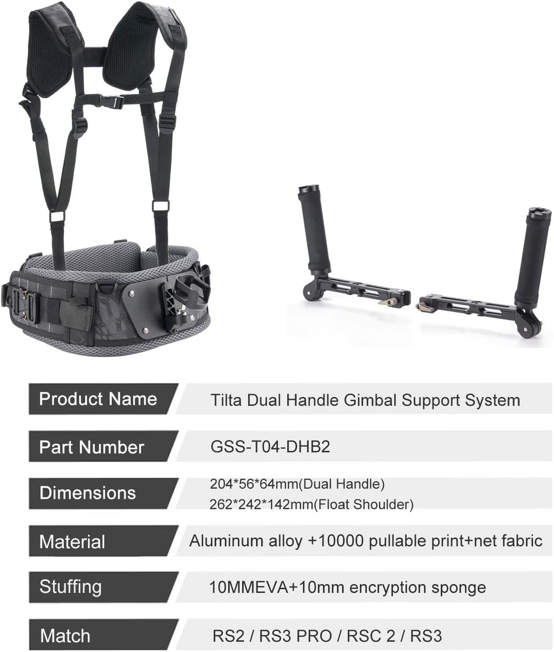 TILTA GSS-T04-DHB2-TK Quick Release Lightweight Dual Handle Gimbal Support System Shoulder Support D
