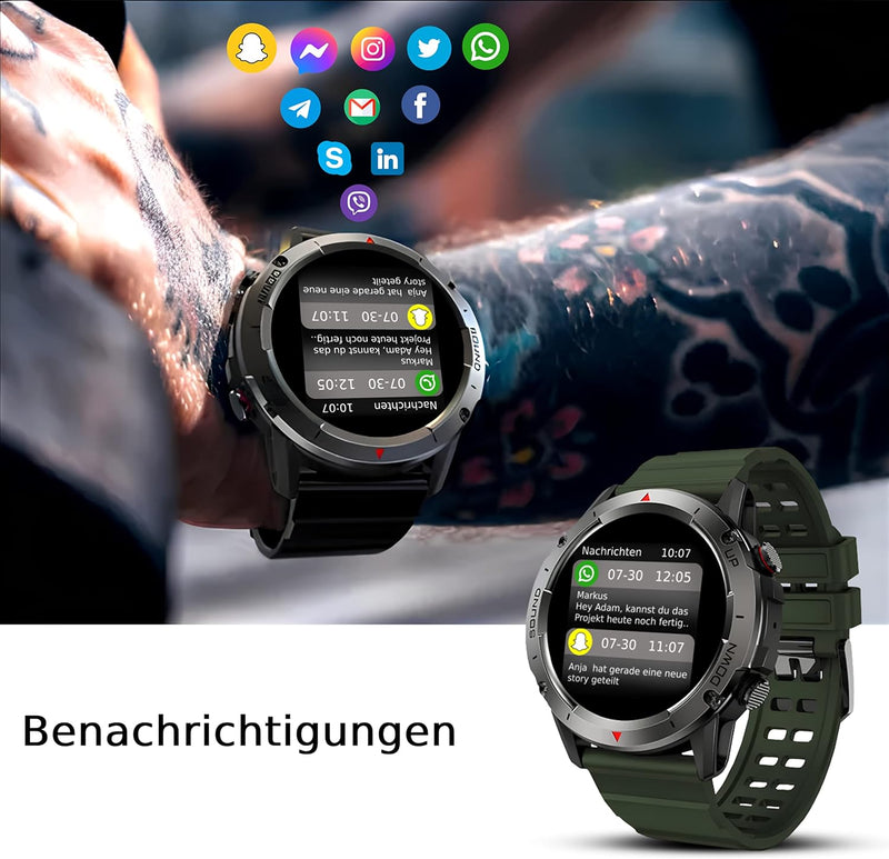 Deunis X9 Smartwatch mit Telefonfunktion 1,39 Zoll für Herren kompatibel mit Android iOS, Schlafmoni