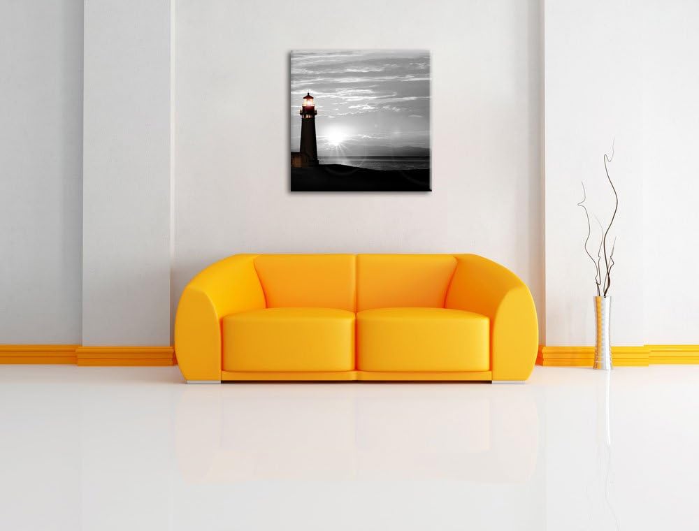 Pixxprint Leuchtturm im Sonnenuntergang als Leinwandbild Quadratisch/Grösse: 70x70 / Wandbild/Kunstd